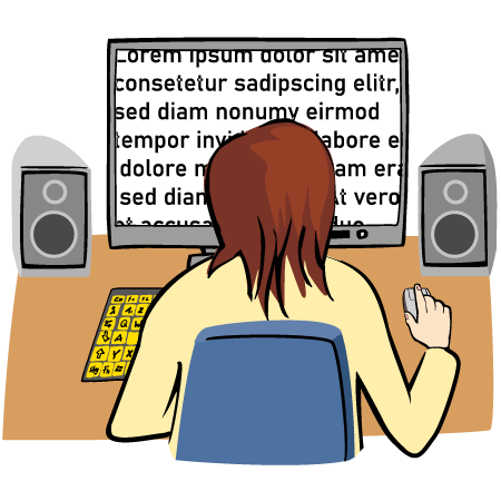 Eine sehbehinderte Frau nutzt für digitale Texte ein Vorlese-Programm